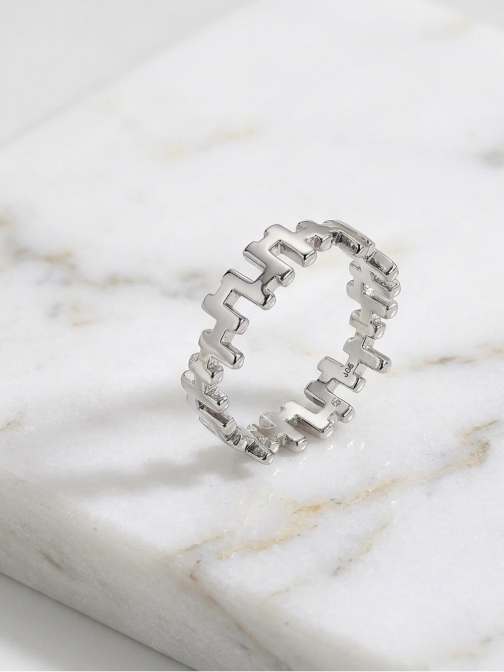 Platinum Plated Geometric Zigzag Ring | Silver Band Modern Minimalist Jewelry